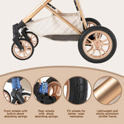 Cochecito 3 en 1 Gcarebb, silla de paseo con portabebés, cochecito completo con altura ajustable, cochecito combinado con marco de aluminio para recién nacidos de 0 a 4 años