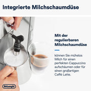 De'Longhi Dedica Style EC 685.M – Cafetera espresso de bomba tradicional, con espumador de leche profesional, solo 15 cm de ancho, para café molido o monodosis ESE, depósito de 1 l, plata