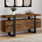 IDMarket - Aparador Phoenix XXL de 180 cm, 4 puertas y 3 cajones, madera efecto envejecido y negro
