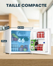 Mini frigorífico Upstreman de 46 L con congelador, termostato ajustable, ahorro de energía, silencioso, frigorífico superior con puerta reversible, minibar para dormitorio, oficina, hotel, blanco-FR17