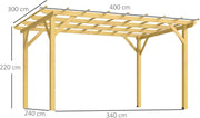 Pérgola de jardín exterior Outsunny 3 x 4 m, pérgola corredera retráctil, pérgola de madera, cenador para plantas trepadoras, flores, rosas, pérgola para terraza, patio, madera natural
