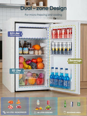 Refrigerador con congelador FOHERE 90L, mininevera pequeña con 7 niveles de temperatura ajustables, eficiente energéticamente y ultrasilenciosa para residencia de estudiantes/oficina, blanco