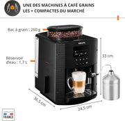 Krups Essential, Cafetera espresso superautomática, 2 tazas simultáneas, Pantalla LCD, Limpieza automática, Boquilla de vapor, Jarra de leche de acero inoxidable para capuchino, Negra, EA816031