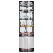 Vitrina esquinera para vinos con estantes de cristal y metal de varios niveles
