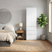 Armario Home Collective, ropero, armario multiusos de 2 puertas con 3 estantes y 3 cajones | Armario para dormitorio, recibidor u oficina | 50x40x180 cm (AnxPrxAl) | Blanco