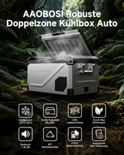 Nevera portátil de compresor AAOBOSI 45L de doble zona hasta -20℃, carcasa de acero inoxidable e interior de aluminio, 12/24V CC y 230V CA, nevera de compresor para coche, barco, camping y todoterreno
