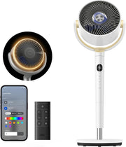 Ventilador de pie inteligente Dreo con luz RGB, oscilación de 120° + 120° con control remoto, ventilador de suelo silencioso de 20 dB para dormitorio, temporizador de 8 horas, plateado