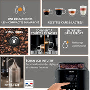 Krups Essential, Cafetera espresso superautomática, 2 tazas simultáneas, Pantalla LCD, Limpieza automática, Boquilla de vapor, Jarra de leche de acero inoxidable para capuchino, Negra, EA816031