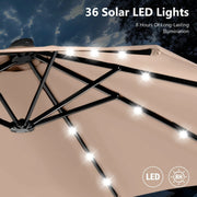 Sombrilla de mercado para exteriores de doble cara MAISON ARTS de 15 pies, rectangular, con manivela, luces LED solares y base incluida