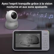 Monitor de video para bebés VTech con 2 cámaras y pantalla LCD a color de 5", hasta 17 horas de transmisión de video y 31 horas en modo solo audio, visión nocturna, giro-inclinación-zoom: VM924-2
