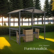 tectake® Pabellón para barbacoa de exterior, cubierta para barbacoa, pabellón de metal para cocina de exterior en balcón, jardín o terraza, protección visual, cubierta de terraza, pabellón de jardín 240 x 150 x 234 - gris