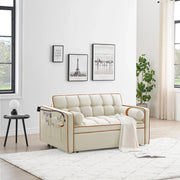 Sofá cama de 2 plazas de terciopelo de 55" con cama extraíble, respaldo ajustable, bolsillos laterales y soporte para teléfono
