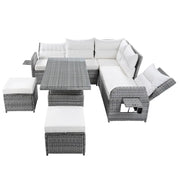Conjunto de sofá seccional de ratán para exteriores con mesa ajustable y sillones reclinables