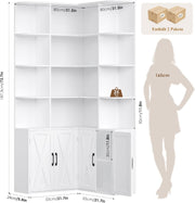 Librería FirFurd de 187 cm con puertas, estantería esquinera con 12 compartimentos, armario para libros en forma de L, vitrina de madera, armario alto, estante con puertas para salón, estudio, oficina, cocina, 187 x 80 x 80 cm, blanco