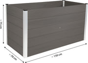 Cama elevada XXL dobar® de WPC – Jardinera de WPC con bordes de aluminio – Gran bancal de jardín con contacto con el suelo – Cama elevada de madera y plástico de fácil mantenimiento 700 L – 150x70x75 cm – Antracita
