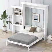 Cama Murphy tamaño queen Whisen Wood con múltiples estantes de almacenamiento y decoración estilo persiana