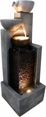Arnusa Gran fuente de jardín con iluminación LED, fuente en cascada, juego de agua, decoración de jardín, negro, gris