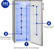 Refrigerador de una puerta de libre instalación Bomann® | Frigorífico grande de 242 litros | incl. iluminación LED | ideal para bebidas y alimentos | bisagra de puerta reversible | VS 7316.1 blanco