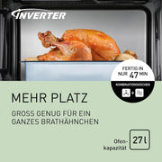 Panasonic NN-CT57JMGPG, horno microondas combinado compacto con plato giratorio, 27 litros, 1000 W, acero inoxidable, 29 programas automáticos, menú junior más saludable, plata