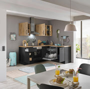 Cocina en L Turin 220 x 211 x 60 cm, negro - Sin electrodomésticos - Cocina moderna y espaciosa con aspecto de roble artesano y gran capacidad de almacenamiento