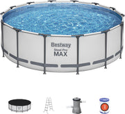BESTWAY 5612X Piscina desmontable Steel Pro Max 427 x 122 cm, con depuradora de cartucho 3.028 L/H, cobertor y escalera, 56088, Azul