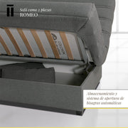 SHIITO - Sofá Cama de 3 Plazas con Arcón Interior - 100 x 193 x 100 cm - Modelo Romeo - con Apertura Clic-Clac - Incluye 2 Cojines - Color Gris Oscuro