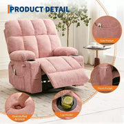 Sillón reclinable extragrande para adultos, sofá mecedor giratorio manual, bolsillos laterales y portavasos para personas altas y grandes, sala de estar