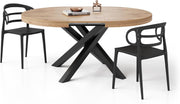 MOBILI FIVER, Mesa redonda extensible Emma, 120-160 cm, Roble rústico con patas cruzadas negras, Made in Italy