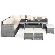 Conjunto de comedor de ratán para patio de 7 piezas Costway, sofá seccional y otomana - Ver detalles