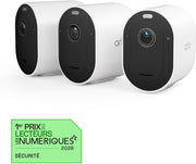 Arlo Pro 5 2K, Cámara de seguridad WiFi para exteriores sin cables, visión nocturna a color avanzada, foco, sirena y WiFi de doble banda, prueba de suscripción Secure incluida, 3 cámaras, blanco