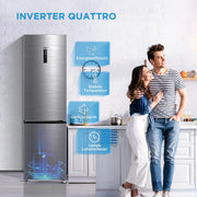 Midea MDRB521MIC46A Frigorífico Combi / No Frost / Control WiFi / Compresor Inverter / 201 cm de altura / 59,5 cm de ancho / 70 cm de profundidad / 177 kWh/año / 256 L capacidad frigorífico / 122 L capacidad congelador / Frontal de acero inoxidable