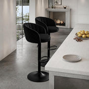 STOOLINK Juego de 2 taburetes de bar, regulables en altura, de tela de terciopelo, giratorios 360°, con respaldo y reposabrazos, para cocina, comedor, café, bistró - Negro