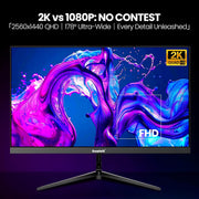 Monitor de juegos Gawfolk de 27 pulgadas QHD, pantalla para PC IPS 2K 120Hz, 2560×1440P, FreeSync, HDMI, DisplayPort, VESA 75 * 75mm, negro