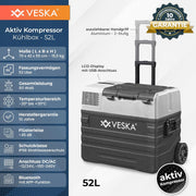 Nevera portátil de compresor, congelador con control por APP, puerto USB, 12/24V, 230V, ruedas, refrigerador transportable, arcón frigorífico, caja congeladora hasta -20 °C para coche, camión, barco (52L - antracita)