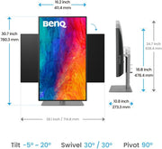 Monitor para diseño BenQ PD3225U de 32 pulgadas 4K para Mac, 3840x2160 UHD, IPS 2000:1, Thunderbolt 3, Display P3, DCI-P3, sRGB, Rec.709, HDR, Hotkey Puck G2, ICC Sync, KVM