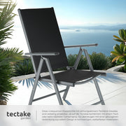 tectake® Set de 4 sillas de jardín de aluminio, silla plegable con respaldo ajustable en 7 posiciones, silla de respaldo alto con reposabrazos, juego de muebles de jardín con 4 sillas, para jardín, balcón, terraza, camping, antracita