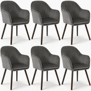 Juego de 6 sillas de comedor WOLTU, para dormitorio, cocina, salón, sillas de cocina tapizadas con reposabrazos, patas de madera maciza, asiento de terciopelo, gris oscuro