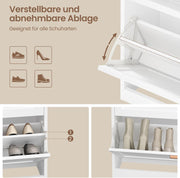 Zapatero KIMENICH con 4 trampones, mueble zapatero estrecho con 2 cajones, estante ajustable, para 16-24 pares de zapatos, recibidor, pasillo, 24 x 100 x 103 cm, blanco