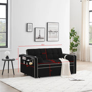 Sofá cama de 2 plazas de terciopelo de 55" con cama extraíble, respaldo ajustable, bolsillos laterales y soporte para teléfono