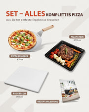 Horno para pizza eléctrico 450°C – Pizza napolitana en 90 segundos, ventana de visualización e iluminación interior, 6 programas y 6 modos de cocción, modo de chef profesional, pala para pizza, piedra para pizza y bandeja de horno, plateado