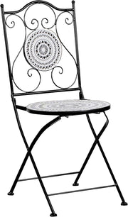 Set de balcón Beliani de 3 piezas de hierro, mesa de mosaico blanco/negro con 2 sillas plegables Comiso