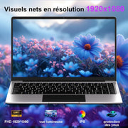 Ordenador portátil de 14 pulgadas 8+256GB Win11 Celeron N4020, compatible con expansión SSD de 1TB, WiFi 2.4G+5G, Bluetooth 4.2, USB, HDMI, FHD 1920 x 1080 con ratón inalámbrico y membrana de teclado AZERTY - Plata-1