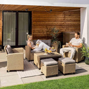 Set de muebles de jardín de poliratán Firenze de di volio - Conjunto lounge con sofá doble, 2 sillones, 2 taburetes y mesa - Set de muebles de jardín con aspecto de ratán, incluye una manta de forro polar