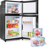 Refrigerador con congelador Merax, combinación frigorífico-congelador, frigorífico pequeño con 51L y congelador de 21L, silencioso, LED, estantes de vidrio, cajón para verduras, estantes en la puerta, para cocina, sala de estar, oficina, negro