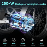 MOONCOOL Bicicleta eléctrica de tres ruedas plegable, bicicleta eléctrica de 20" para hombre y mujer, batería de 36V 20Ah, motor de 250W 45 Nm, pantalla LCD, resistente al agua IP65, 3 modos de conducción, con cestas grandes y reposapiés
