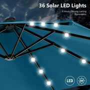 Sombrilla de mercado para exteriores de doble cara MAISON ARTS de 15 pies, rectangular, con manivela, luces LED solares y base incluida