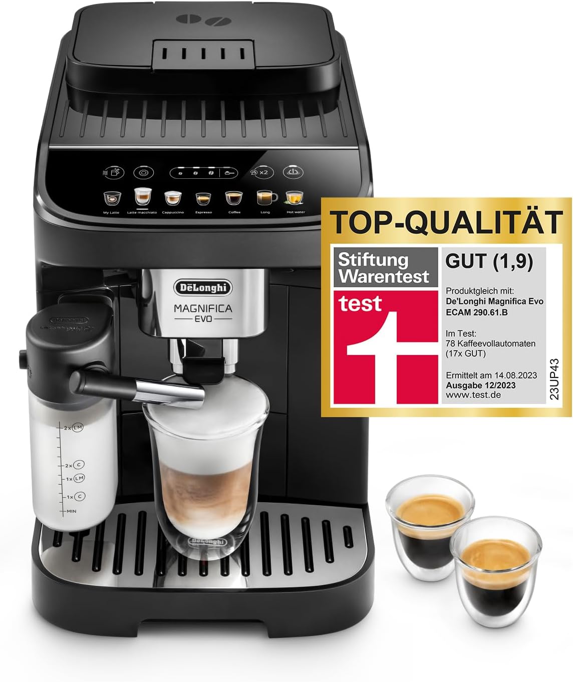 Cafetera superautomática De'Longhi Magnifica Evo ECAM 292.81.B con sistema de leche LatteCrema, 7 botones de selección directa para capuchino, espresso y otras especialidades de café, función de 2 tazas, negra