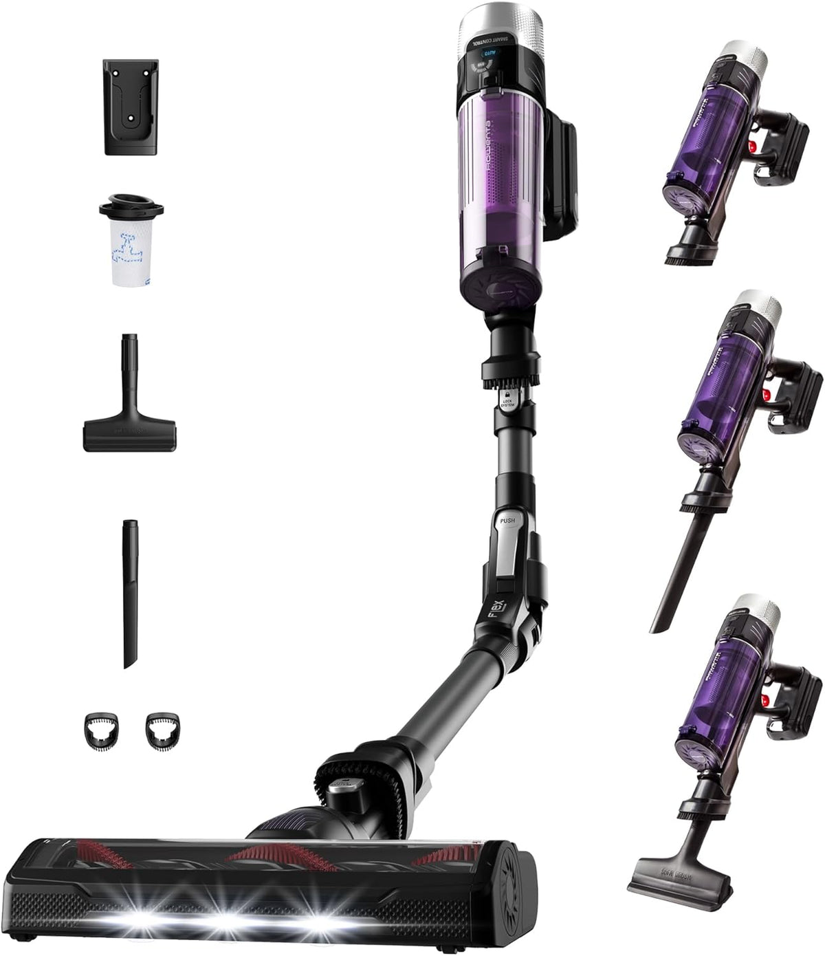 Rowenta X-Force Flex 9.60 Allergie Aspiradora escoba sin cable, filtración antialergénica, potente 100AW, ultraligera, autonomía 45min RH2038WO, negro/violeta