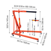 Grúa de motor plegable BENTISM de 2T con nivelador, grúa de taller de alta resistencia de 4400 lbs/2 toneladas, grúa de motor resistente al envejecimiento
