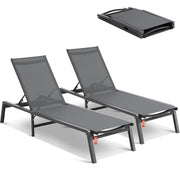 VEVOR Tumbona plegable, 182x60x88cm Sillas de playa de aluminio con 5 posiciones ajustables, tumbona de playa, sillas de descanso, tumbona de jardín, tumbona de relax, tumbona para terraza, playa, piscina, gris oscuro, 2 unidades